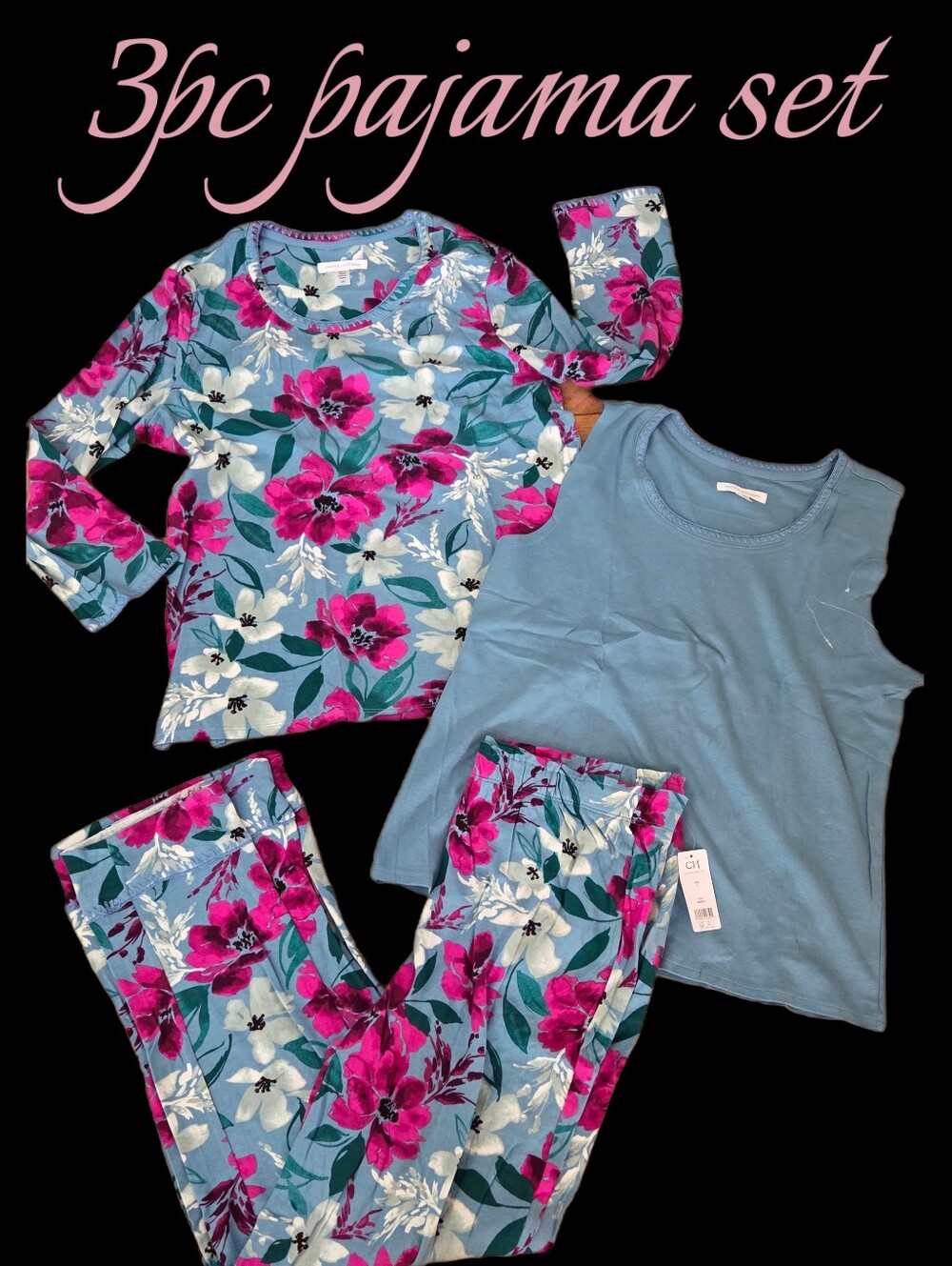 Carole Hochman 3-Piece Cotton Pajama set Women size M 10-12